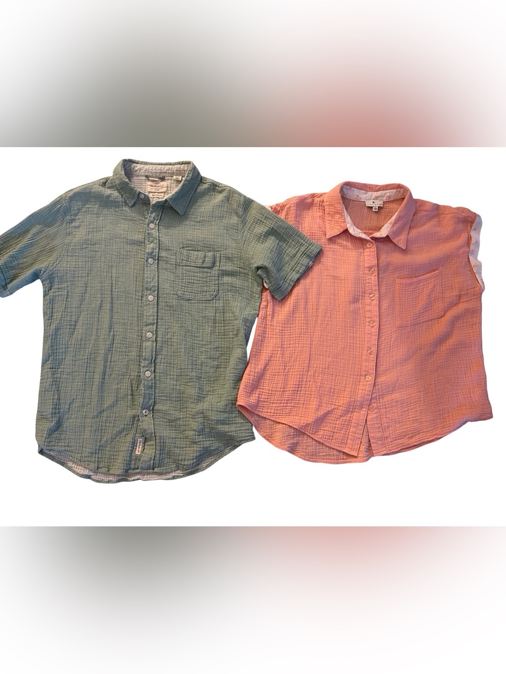 Set True Craft Gauze Shirt Pastel Peach Sage Green Original Weatherproof Cotton